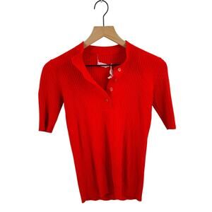 Vintage Tami Ribbed Knit Half Sleeve Henley Top Red Pullover Shirt Size G (L)